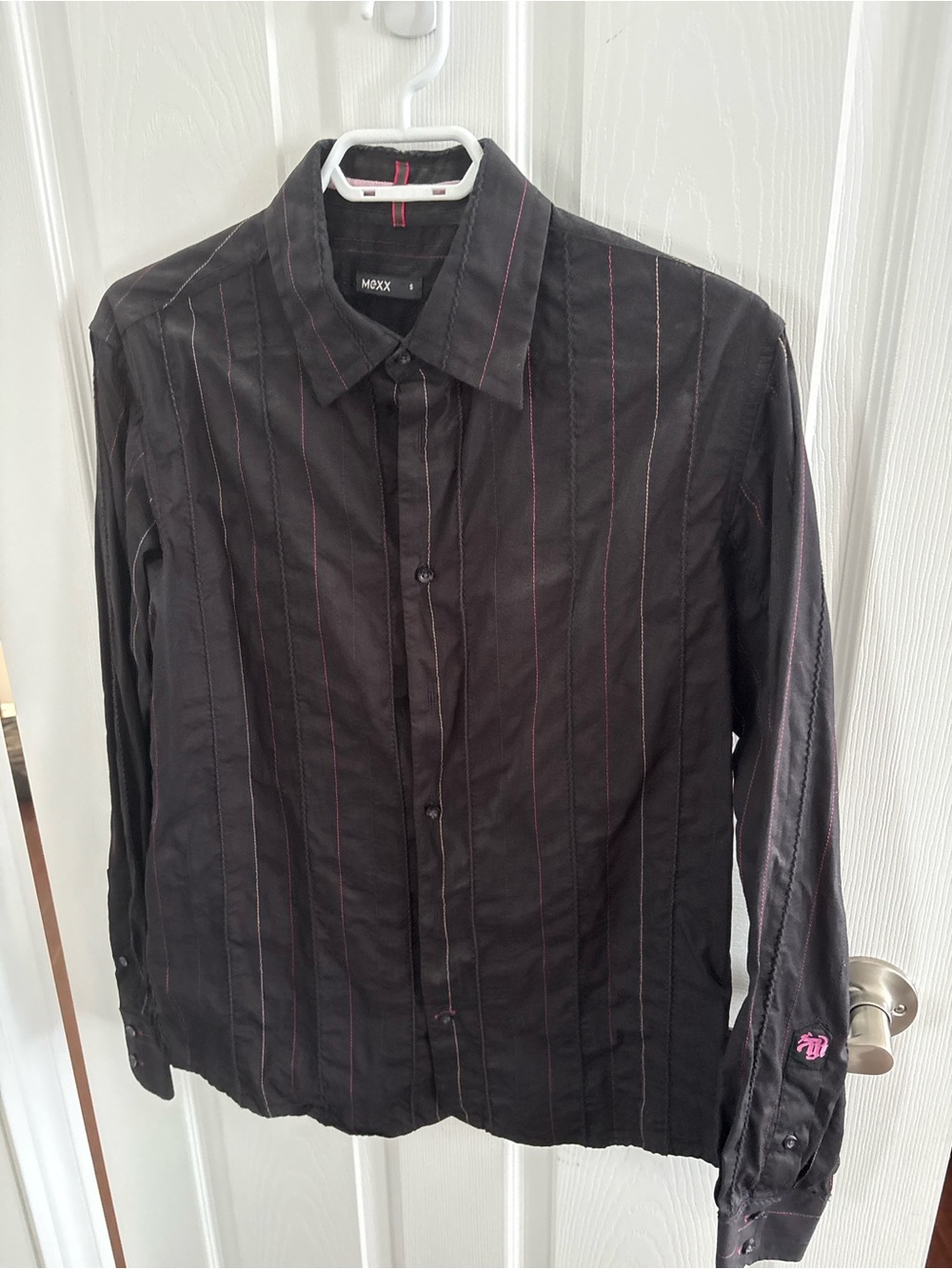 Vintage Mexx Black Dress Shirt with Pink Pinstripes